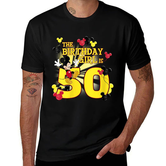 Womens Disney Mickey And Friends Mickey 50th Birthday Girl  Oversized Silhouette T-Shirt
