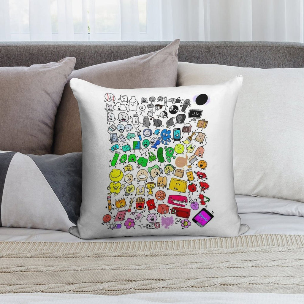 BFDI Inanimate Insanity All Characters (Transparent) Soft Decorative Cover Throw Pillow