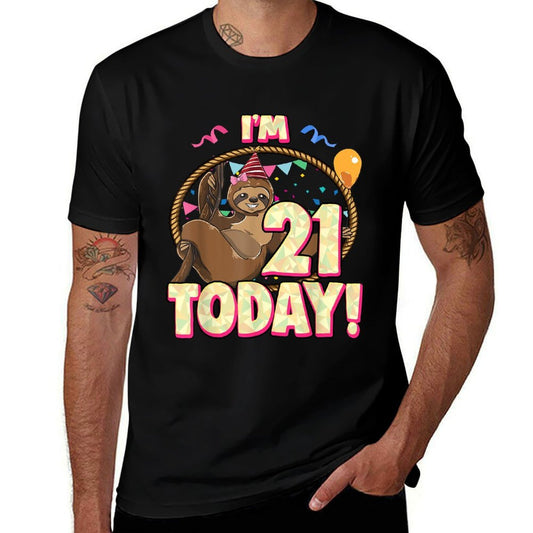 21st Birthday Sloth Party Lazy 21 Twenty One Women  Cotton T-Shirt