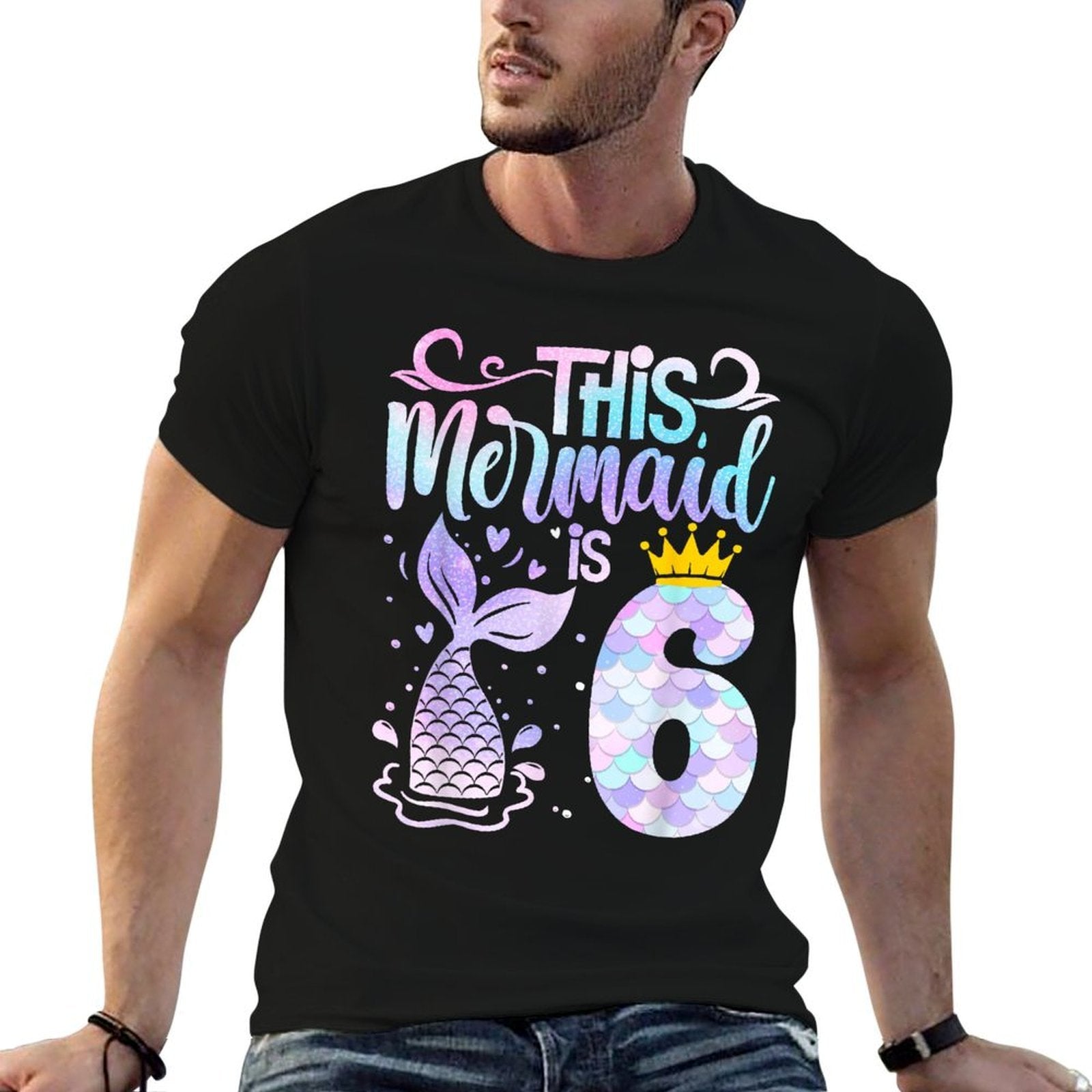 Mermaid 6th Birthday 6 Year Old Girl Six Yrs Happy Bday  Rolled Sleeves T-Shirt