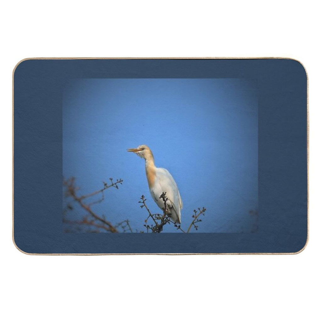 Cattle Egret Stands Gracefully in Field  Toxin-Free Bath Mat
