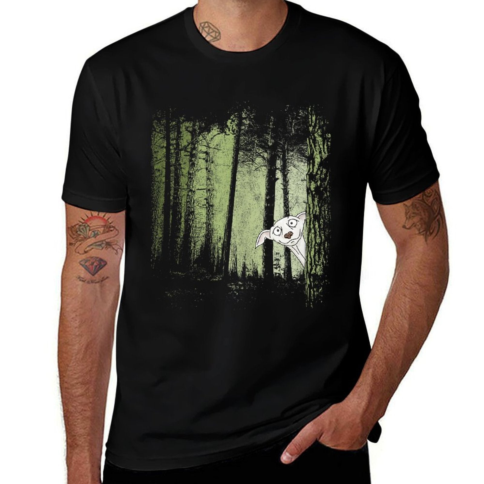 Galgo Espanol Greyhound Hunting Dog In Twilight Forest  Oversized Silhouette T-Shirt