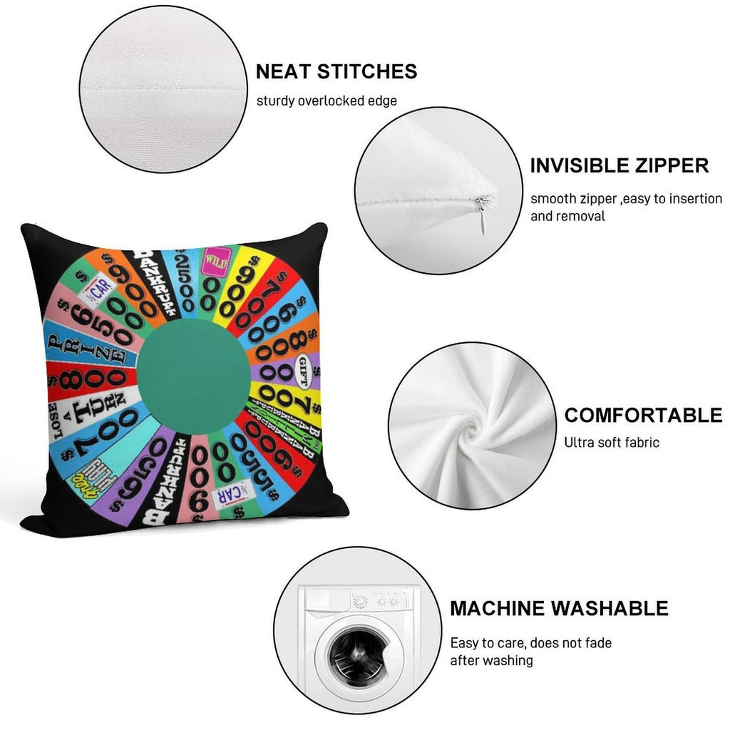 Wheel with Prizes, $ Amounts Soft Decorative Cover Throw Pillow