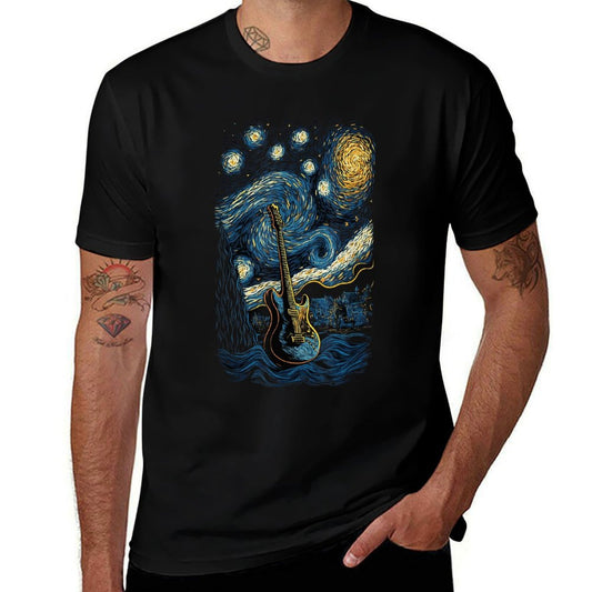 Starry Guitar Gifts Guitarist Rock Concert Festival Guitar Comfortable T-Shirt