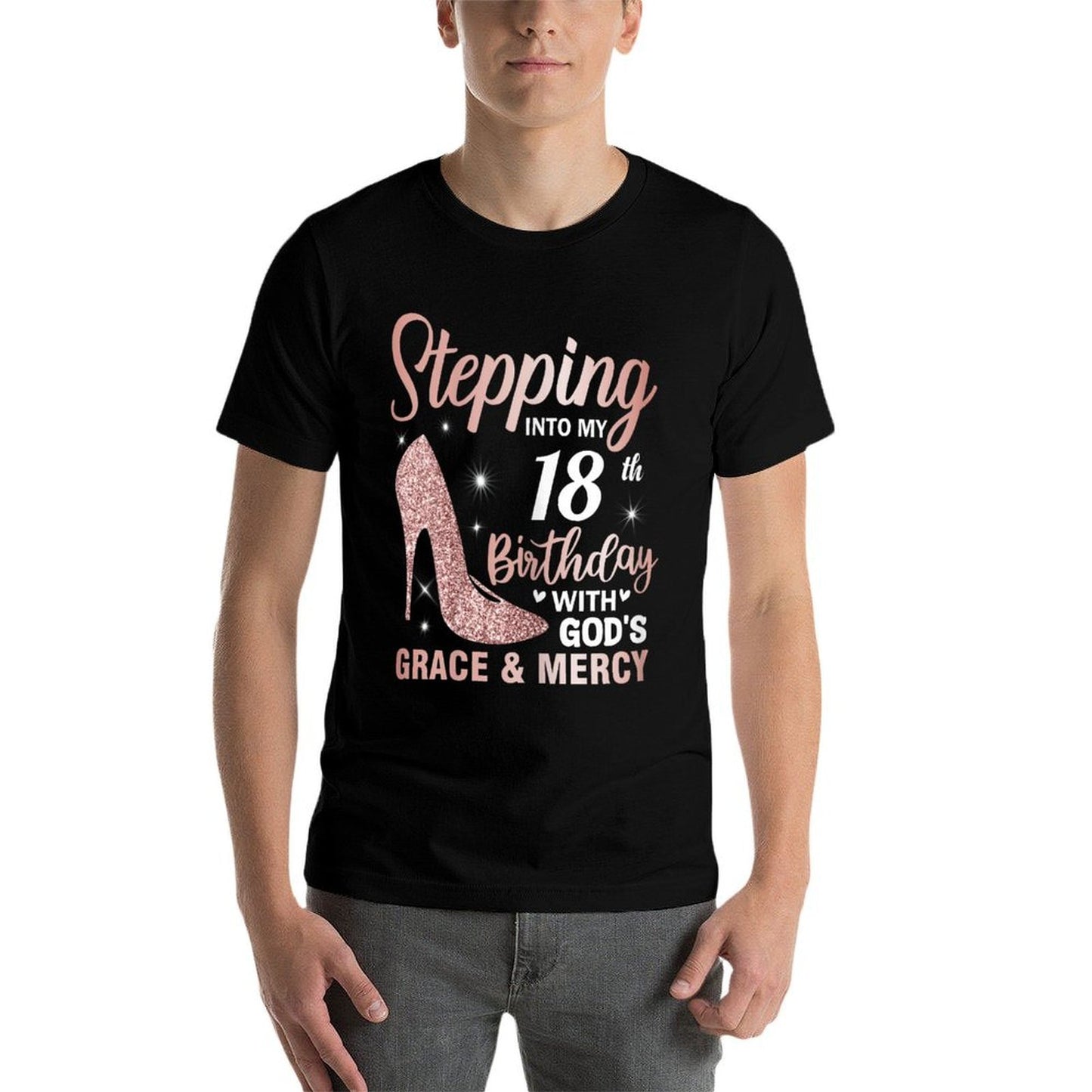 Stepping Into My 18th Birthday Girls 18 Year Old Bday  Rolled Sleeves T-Shirt