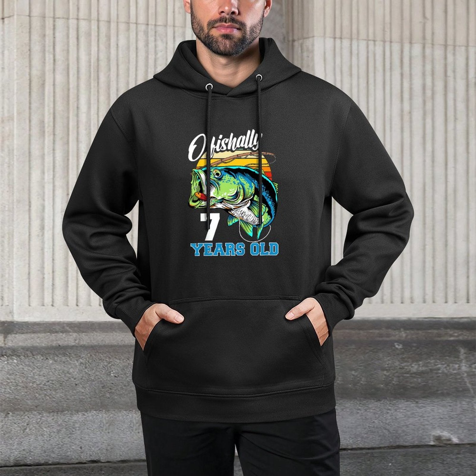 Kids Ofishally 7 Years Old Fisherman 7th Birthday Fishing Shrink-Resistant Hoodie