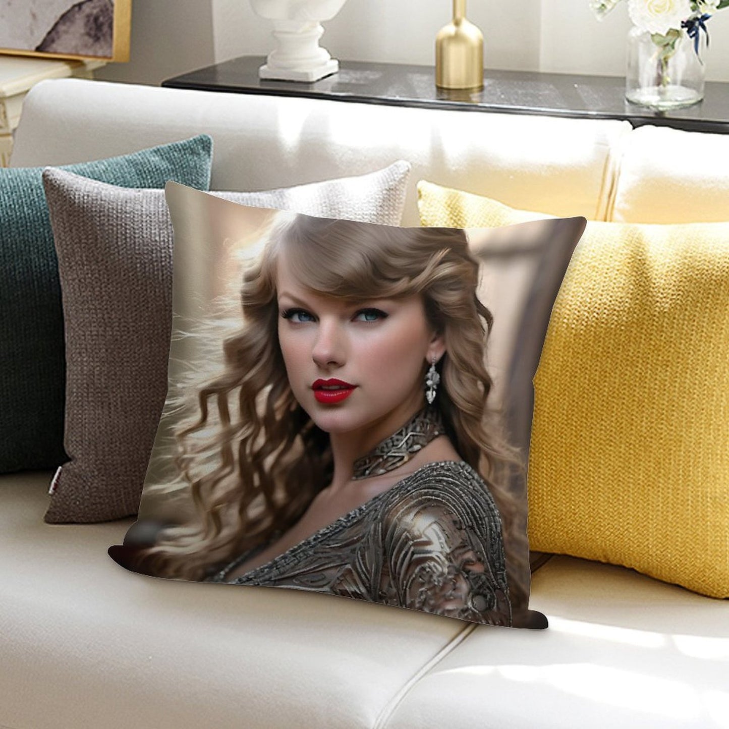 Taylor Swift Portrait V2 Soft Short Plush Fabric Throw Pillow