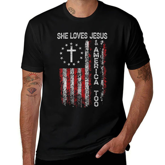 Womens She Loves Jesus And America Too Women USA  Affordable Price T-Shirt