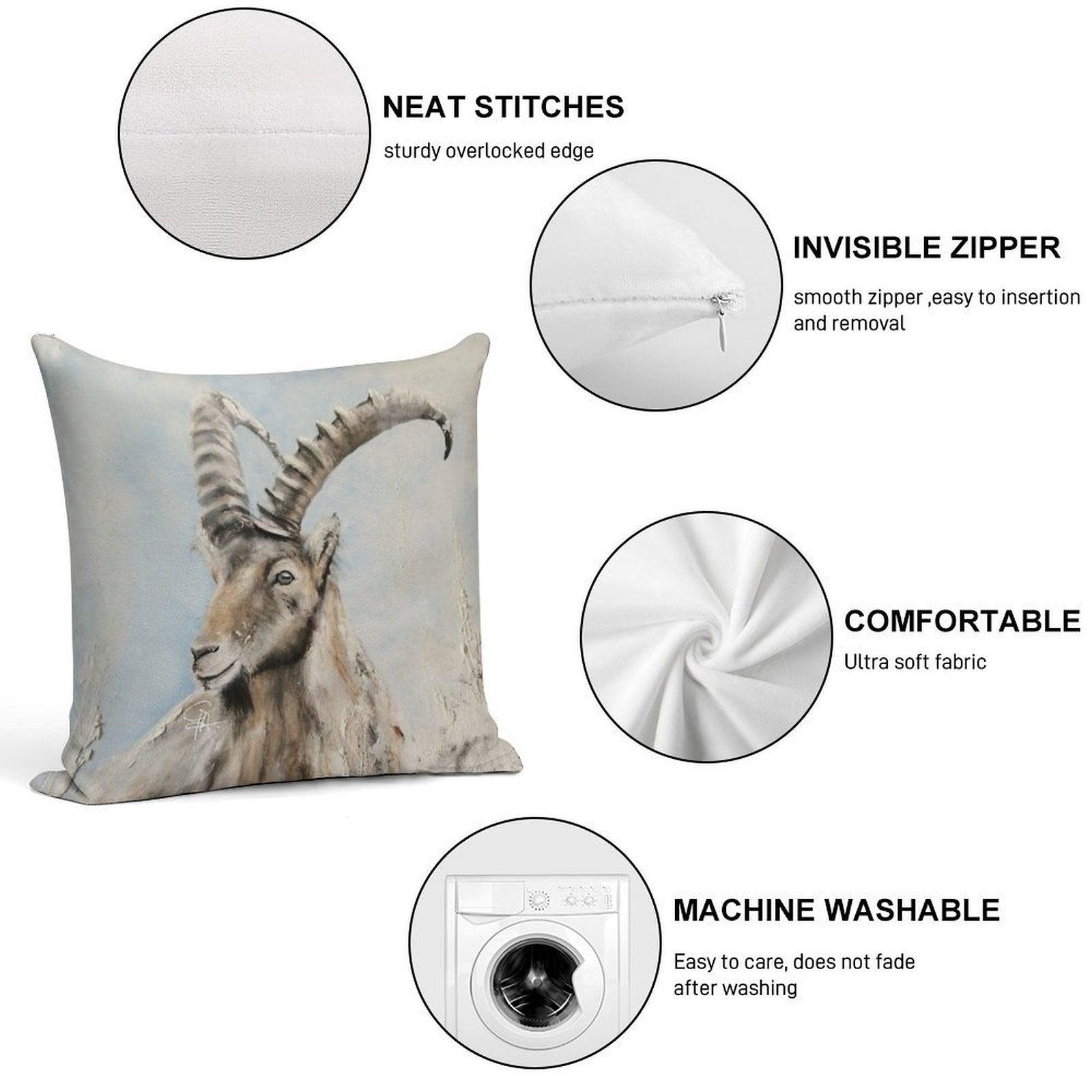 Ibex Goat Soft Shrink-Resistant Throw Pillow