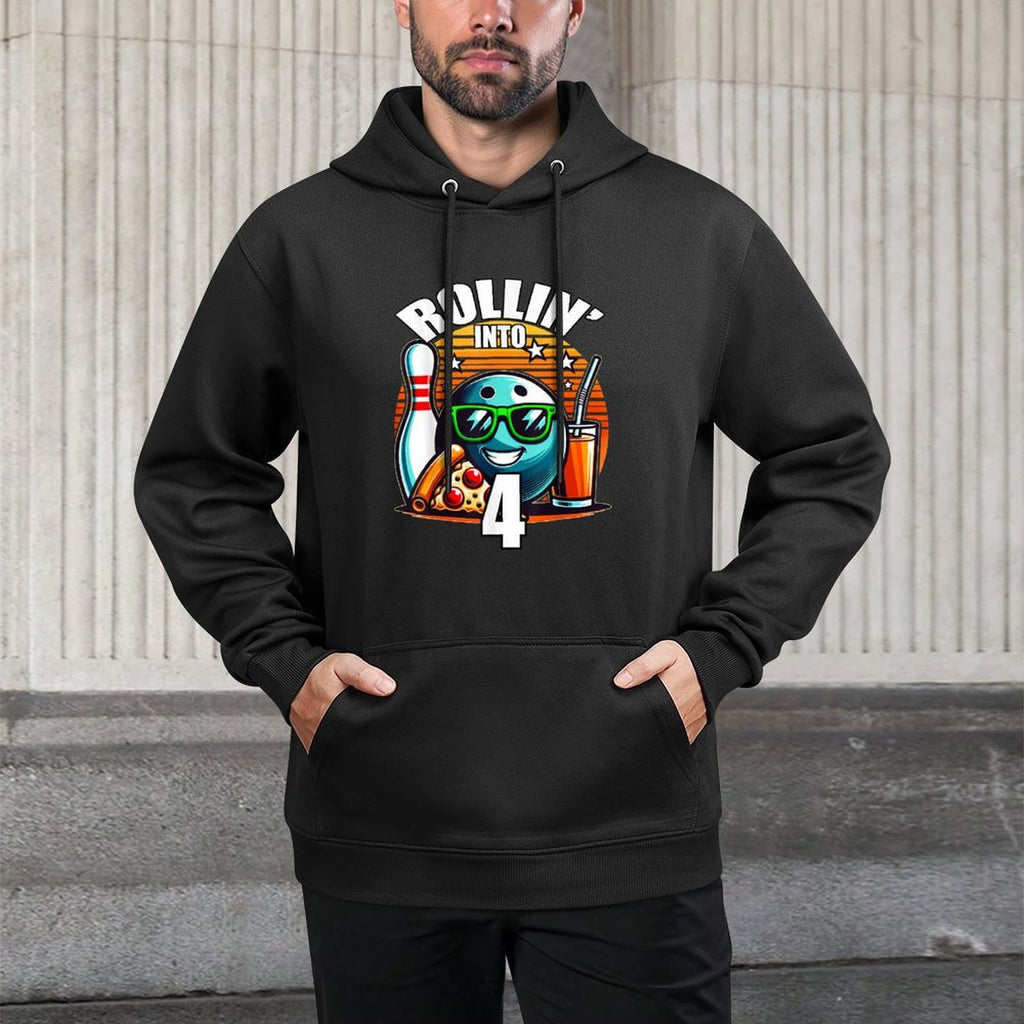 Rollin Into 4 Bowling Birthday Party 4th Birthday Retro Kids Versatile Streetwear Hoodie