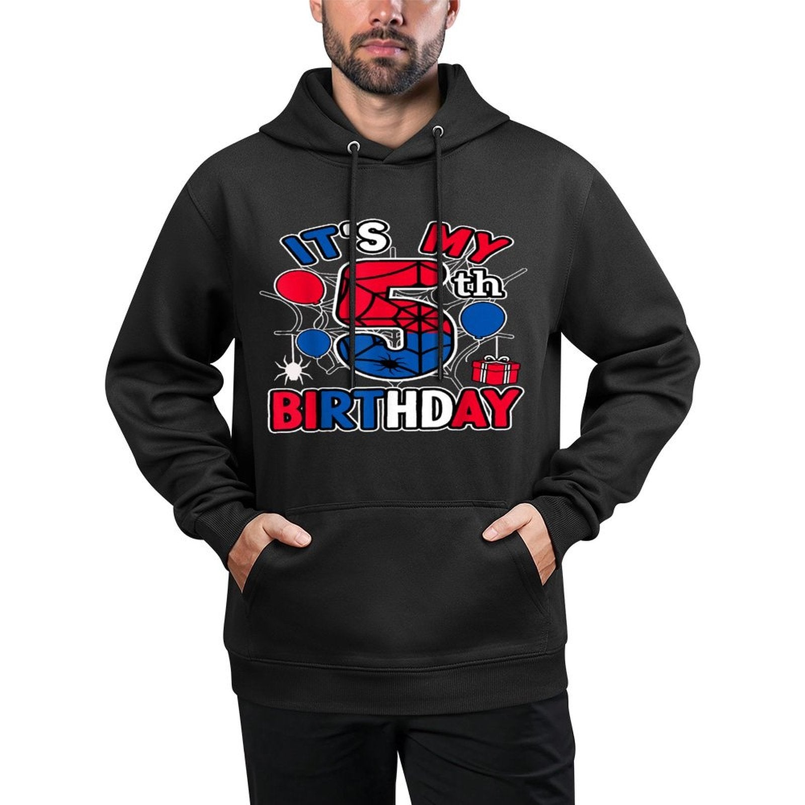 5th Birthday Present Boy Spider Web Theme Party 5 Year Old Colorfast Hoodie