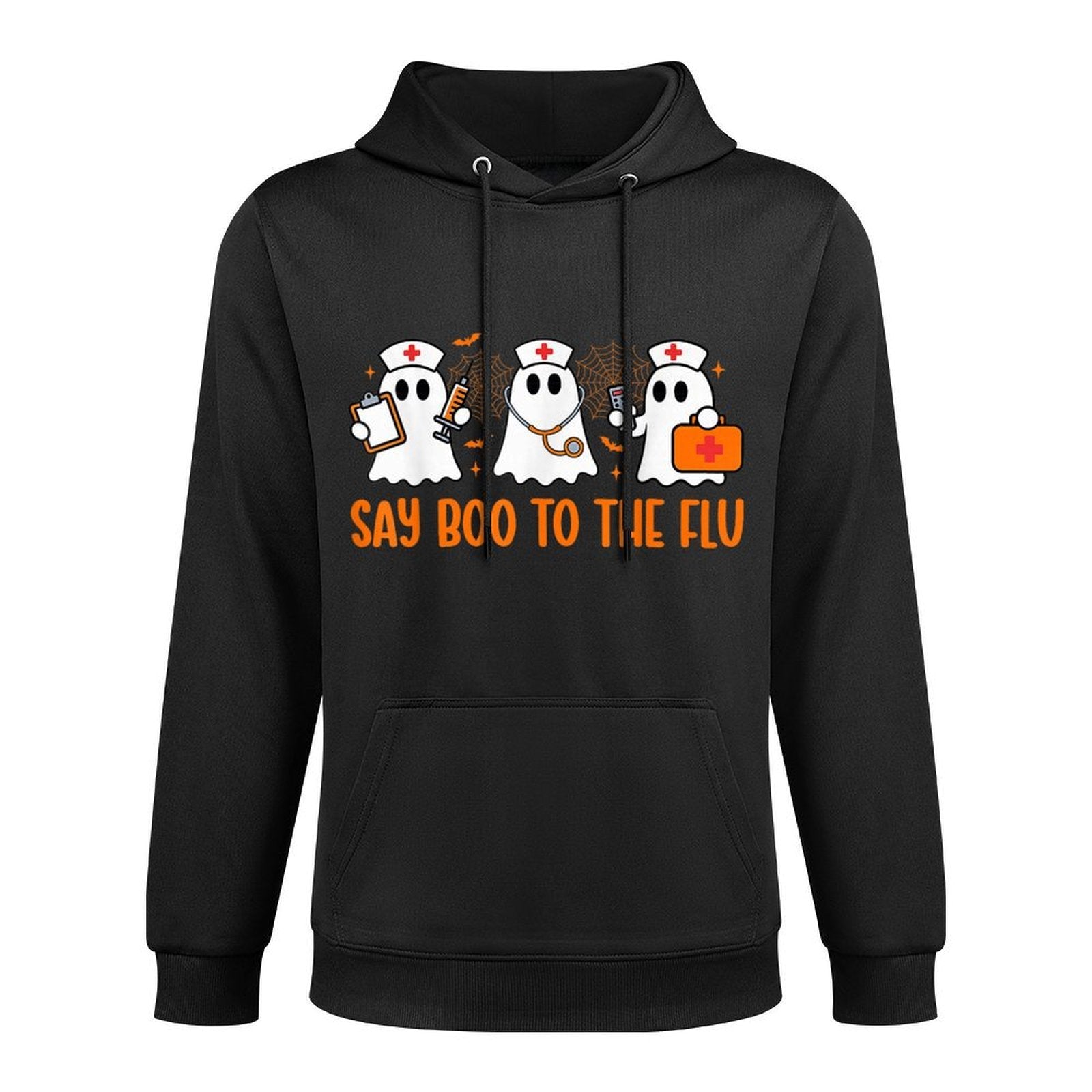 Funny Nurse Ghost Halloween Vaccine Say Boo to The Flu Cotton-Polyester Blend Hoodie