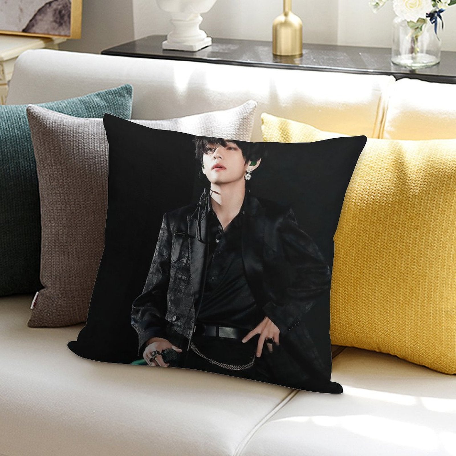 V in All Black Soft Hidden Zipper Throw Pillow