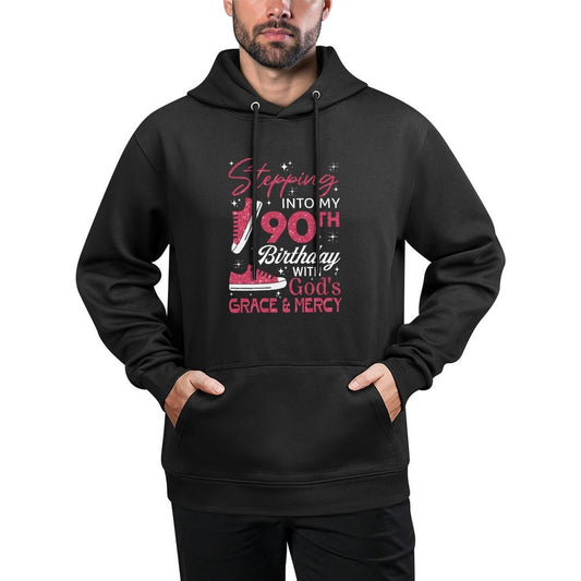 Stepping Into My 90th Birthday with God's Grace & Mercy Breathable Fabric Hoodie
