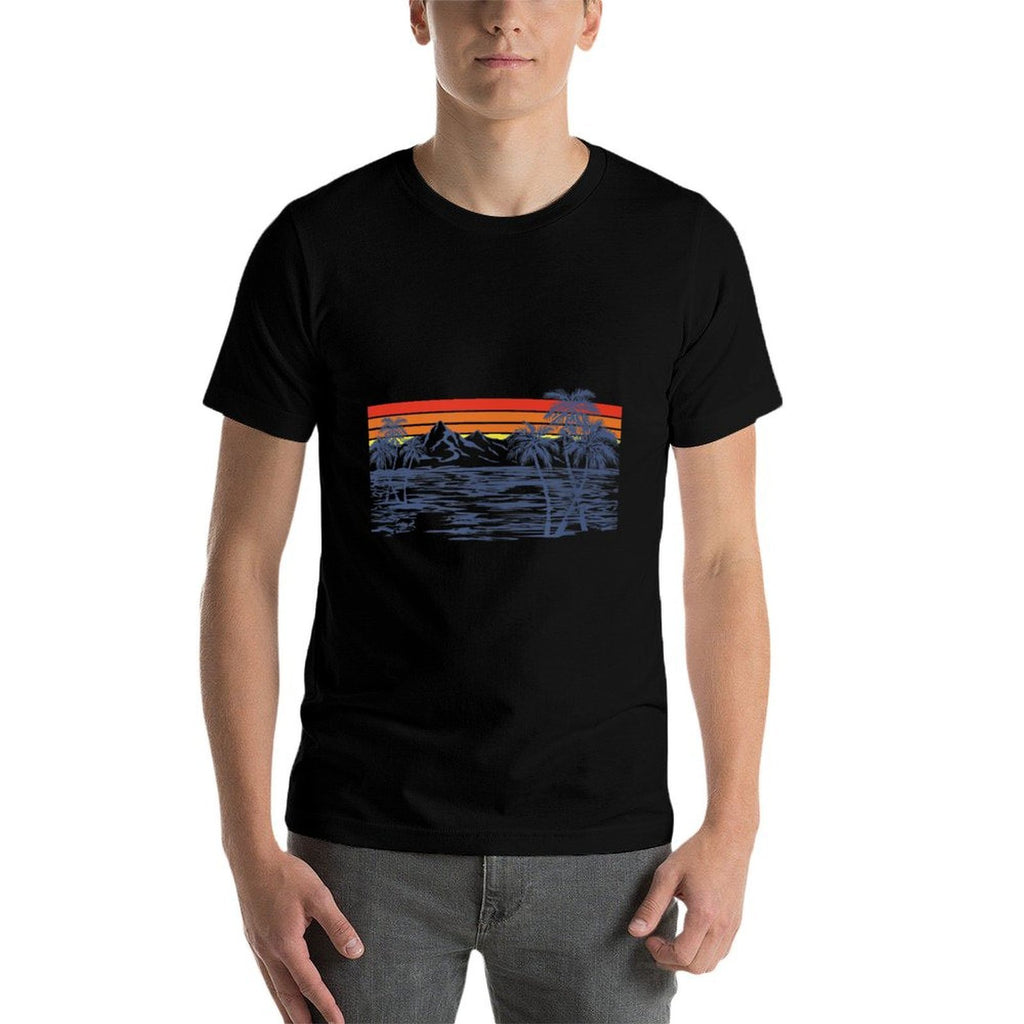 Beach Paradise Art Line Landscape Logo  Breathable T-Shirt