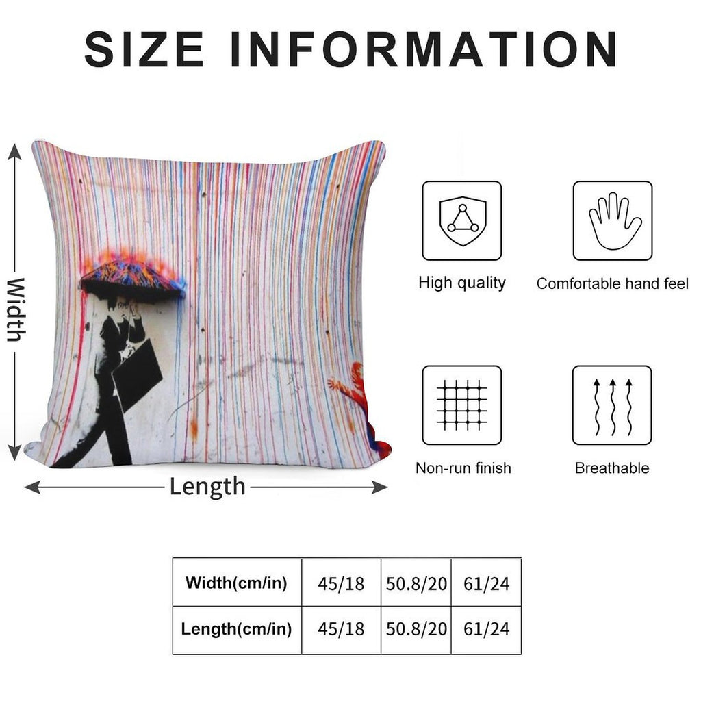 Banksy Rainbow Rain Soft Style Accent Throw Pillow