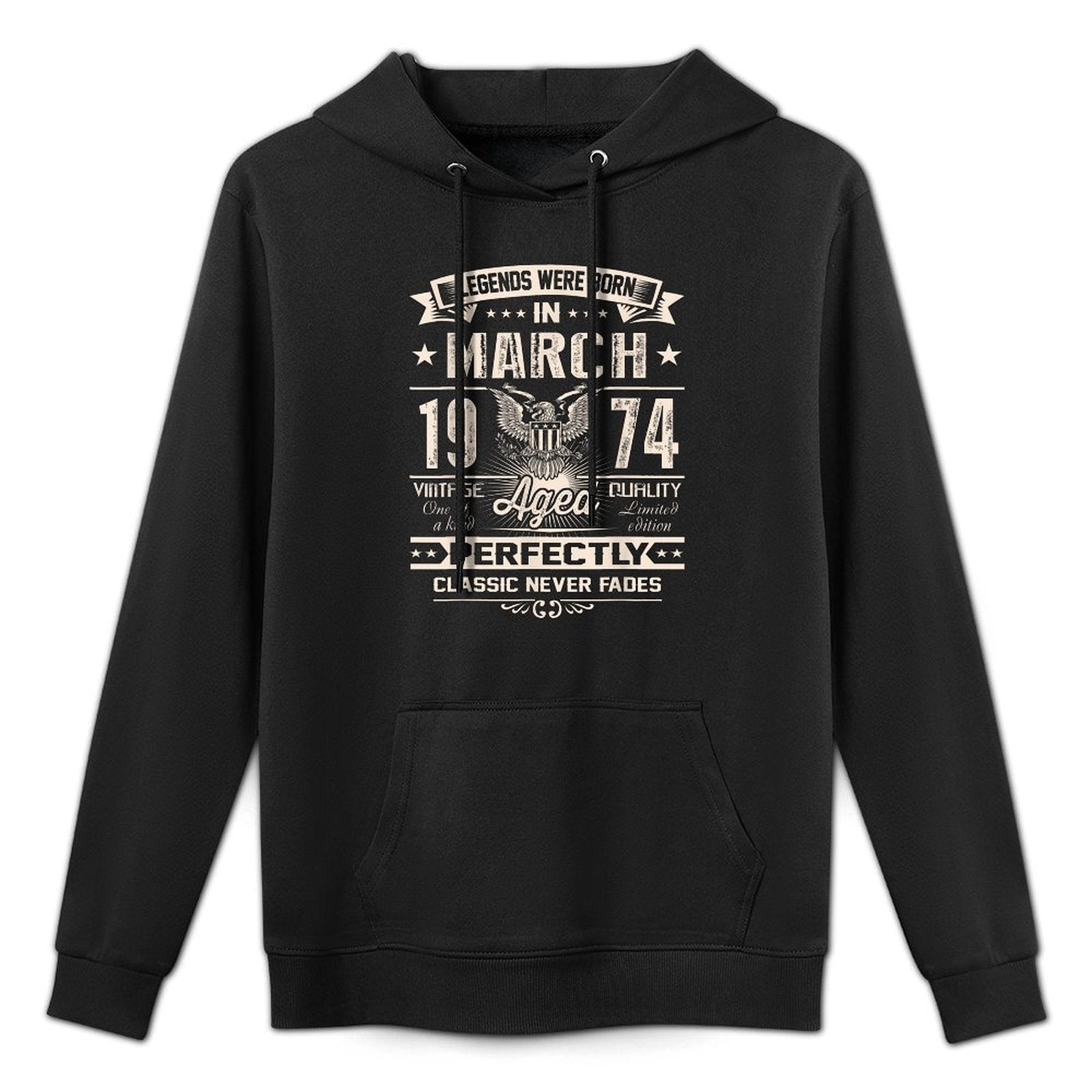 Legends Were Born In March 1974 Vintage 50th Birthday Versatile Streetwear Hoodie