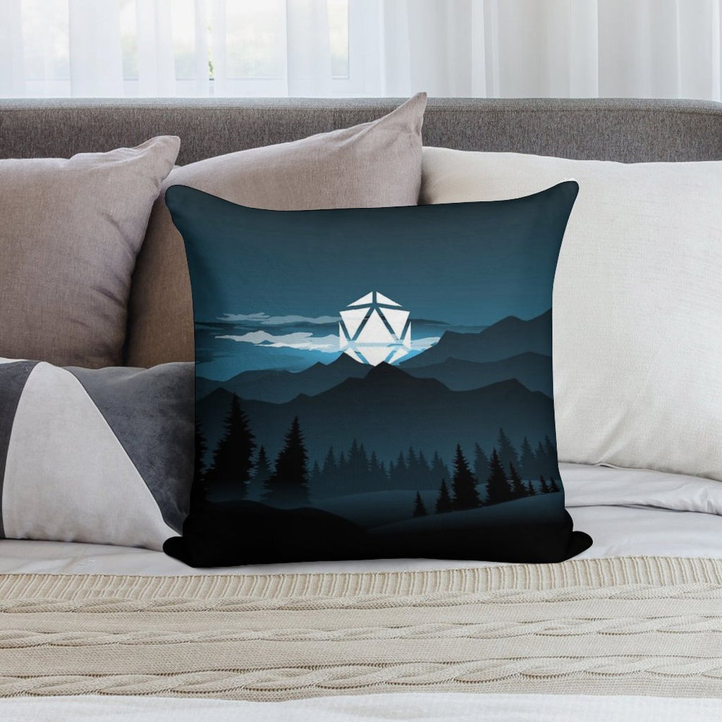Mountain Full Moon D20 Dice Tabletop RPG Maps And Landscapes Soft Short Plush Fabric Throw Pillow