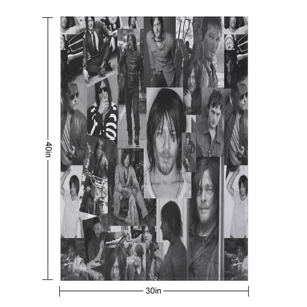 Norman Reedus Black And White Aesthetics Photo Collage Shrink-resistant Throw Blanket