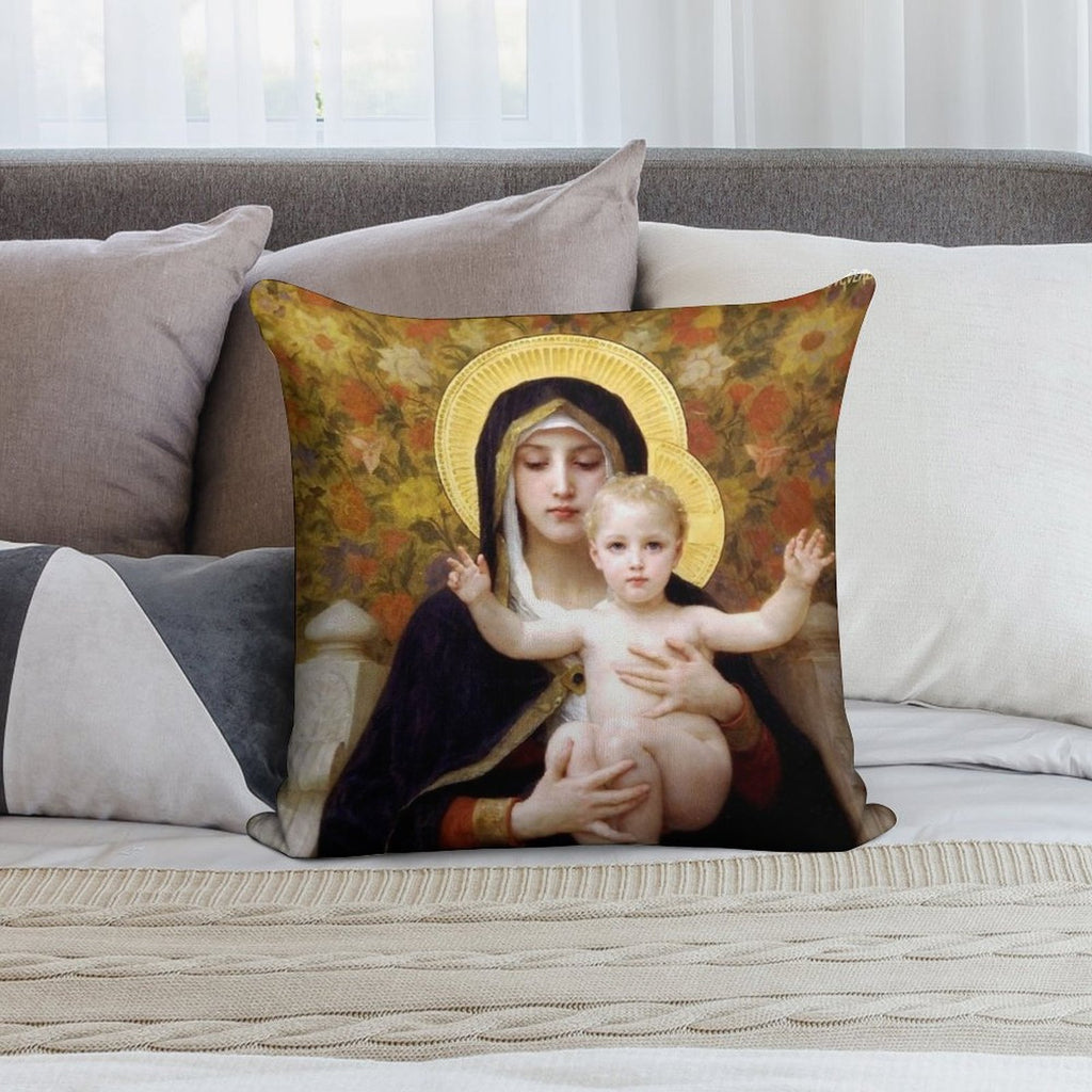 Our Lady Virgin of The Lilies, Bouguereau Soft Decorative Cover Throw Pillow