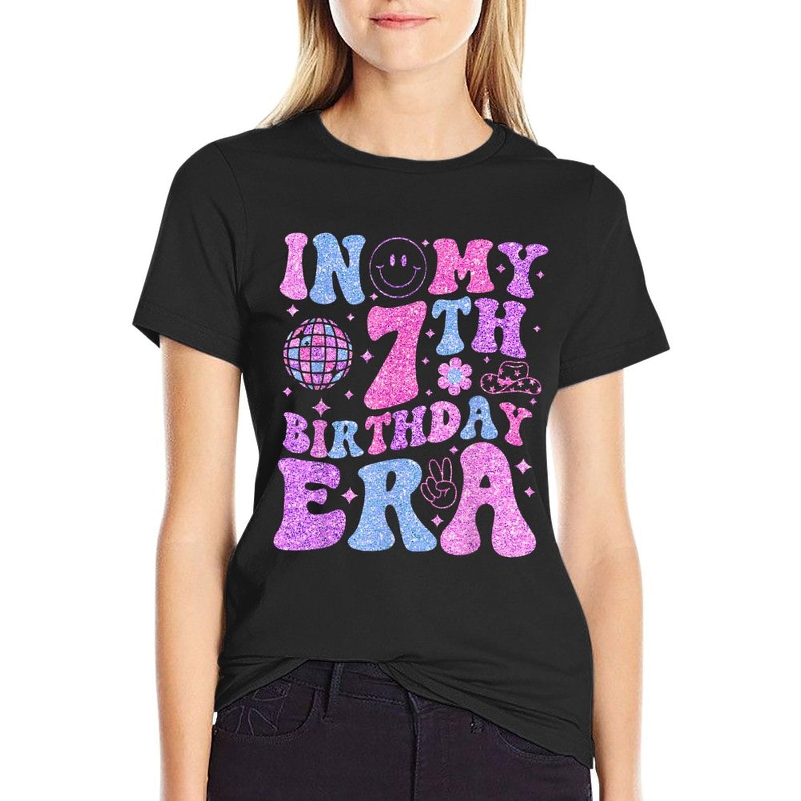 In My 7th Birthday Era 7 Year Old Birthday Retro Disco Bday  Versatile T-Shirt