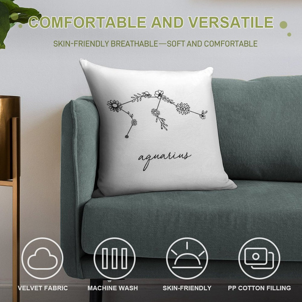 Aquarius Zodiac Wildflower Constellation Soft Durable Construction Throw Pillow
