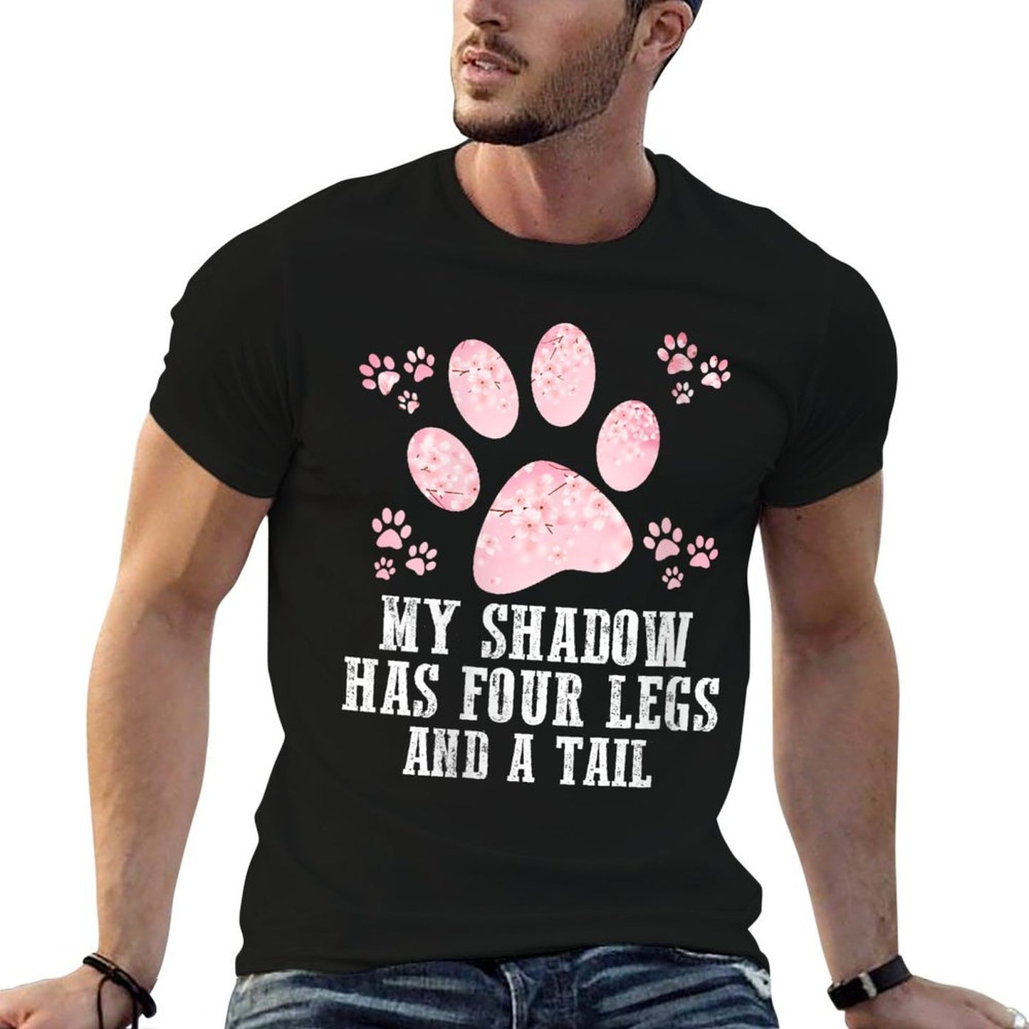 Womens Cute Dog Paw Spring Flower My Shadow Has Four Legs And Tail  Slim-fit Cut T-Shirt