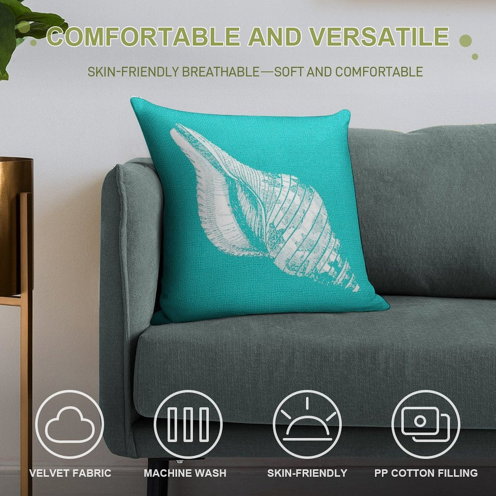 Aqua Blue with White Shell Soft Reinforced Edging Throw Pillow