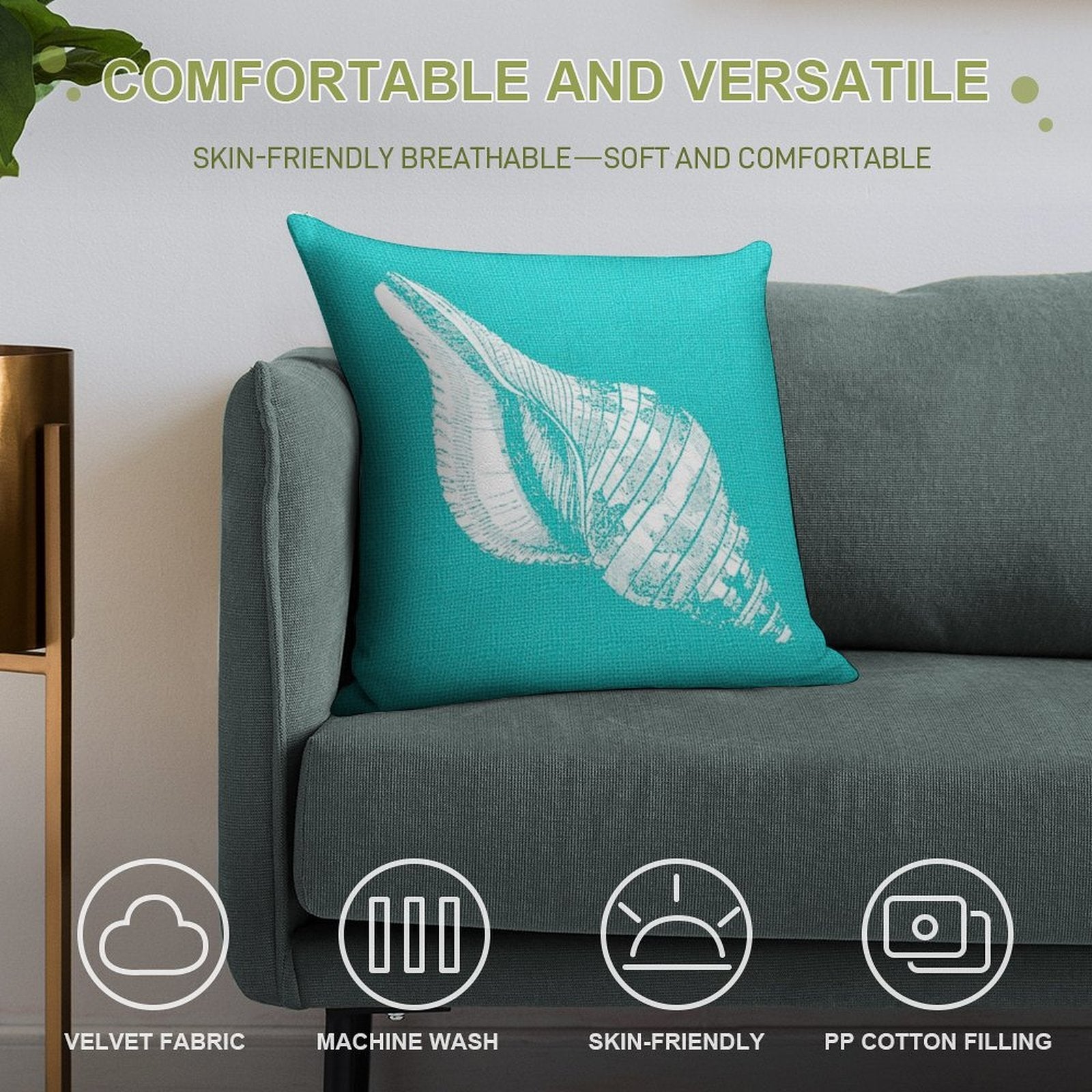 Aqua Blue with White Shell Soft Reinforced Edging Throw Pillow