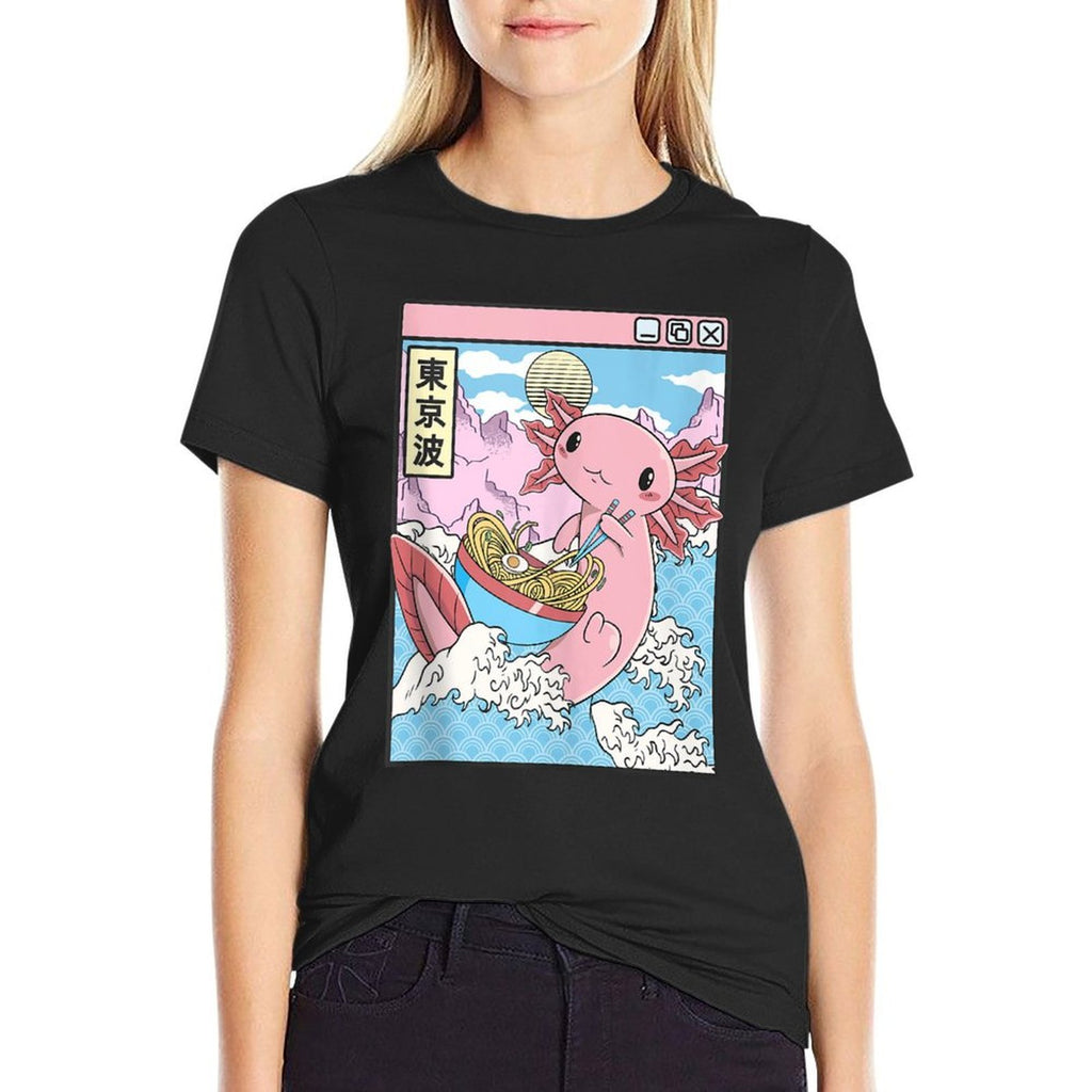 Axolotl Eating Ramen Japan Waves Anime Kawaii Vaporwave  Odor-resistant T-Shirt