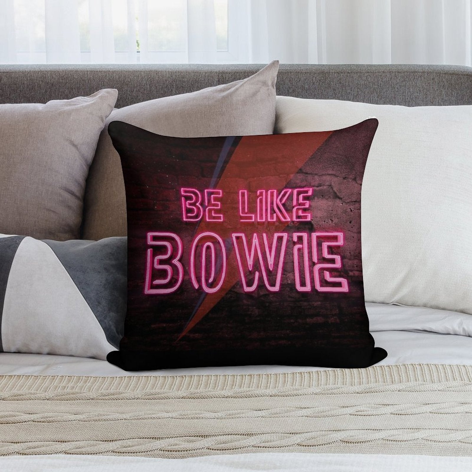 Be Like Bowie NEON EFFECT Prints, David Bowie Artwork, Bowie Poster Soft Luxury Feel Throw Pillow