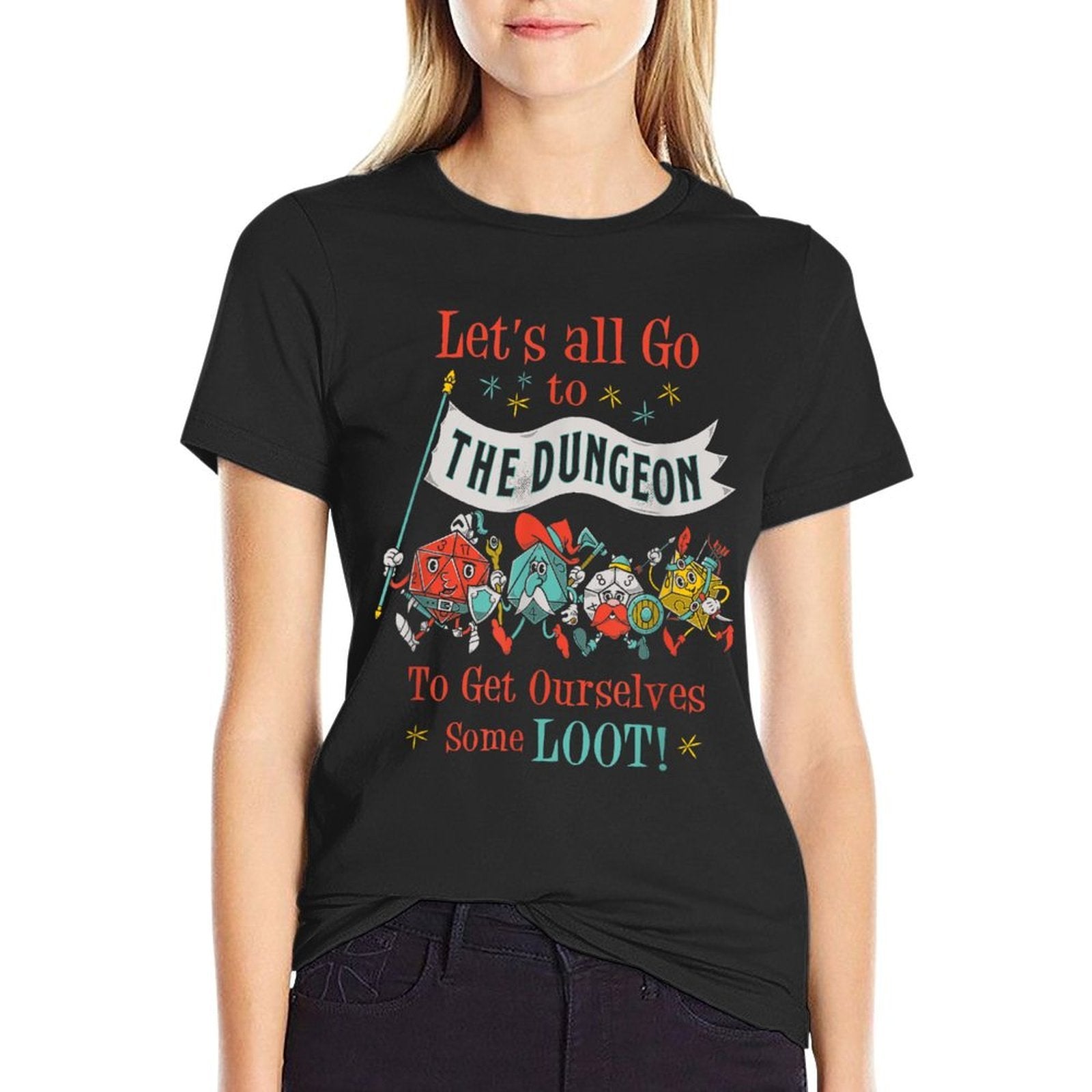 Lets Go To The Dungeon - Vintage Cartoon Fantasy Game Dice  Quick-drying T-Shirt
