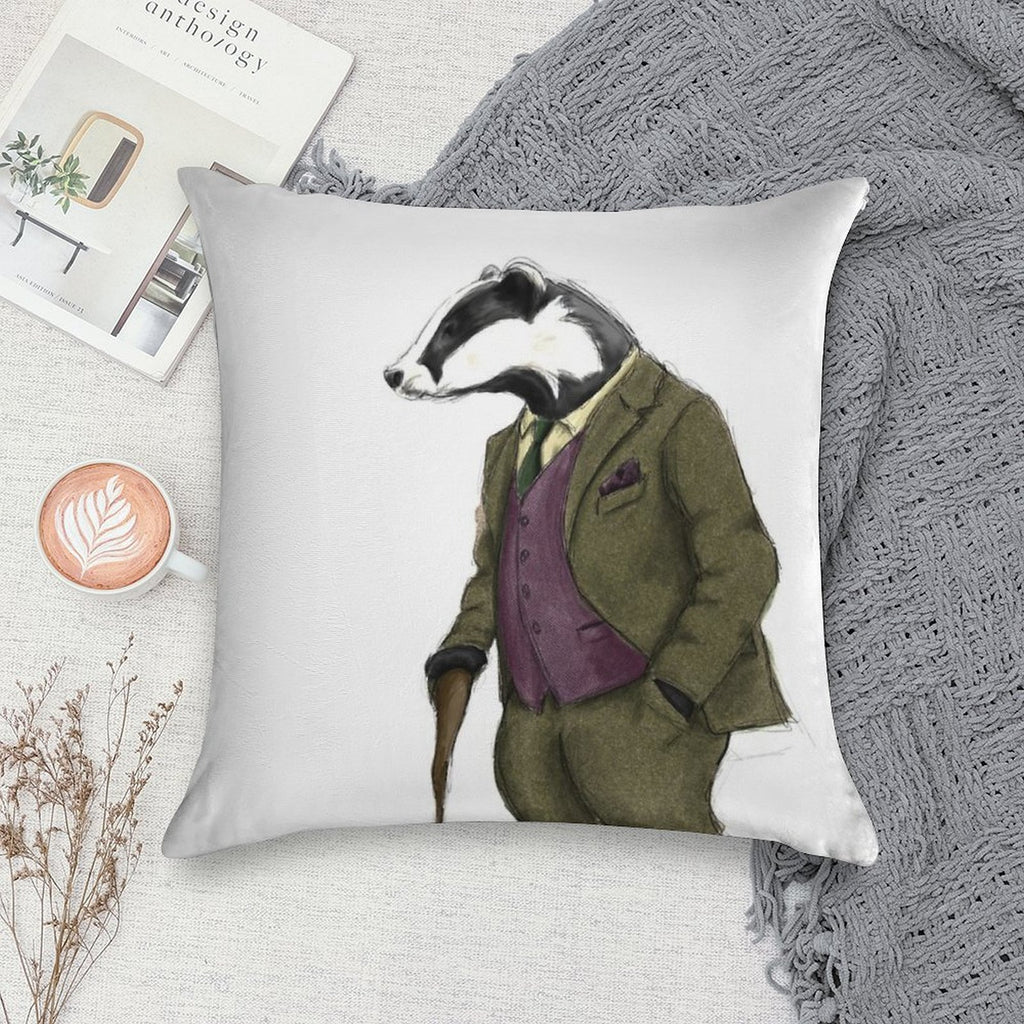 Badger Illustration Soft Hidden Zipper Throw Pillow