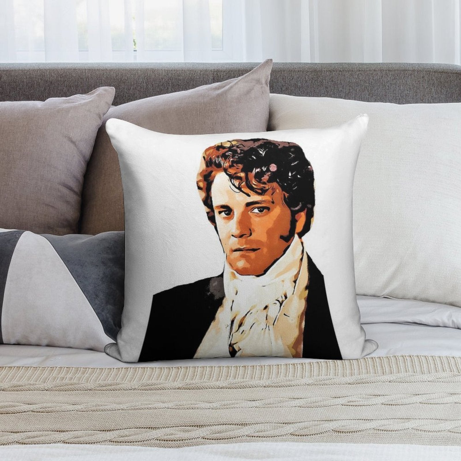 Mr Darcy, Pride And Prejudice Art Print Cartoon Effect Soft Short Plush Fabric Throw Pillow
