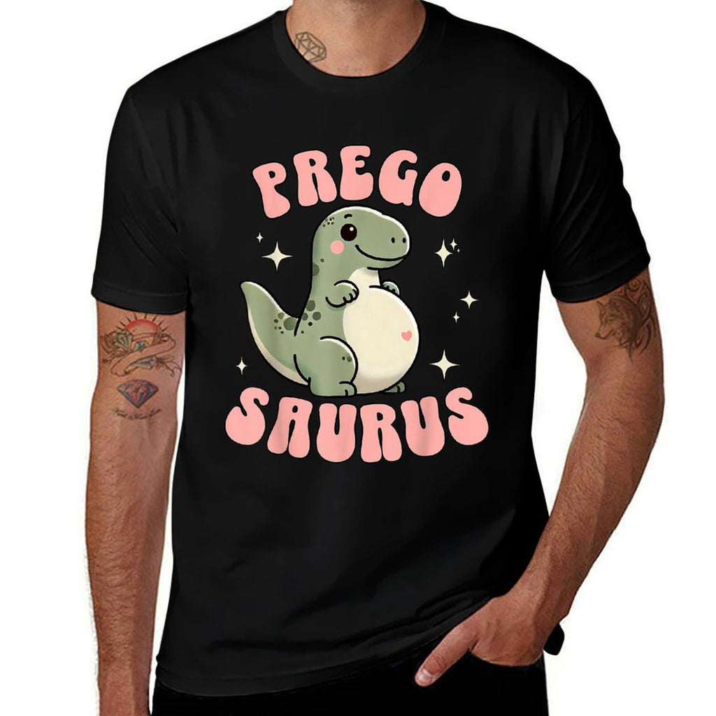 Funny Pregnant Mom Expecting Mama To Bes Pregosaurus Cute Retro Mommy Dinosaur Pregnancy Announcement, Small, Black  Rolled Sleeves T-Shirt