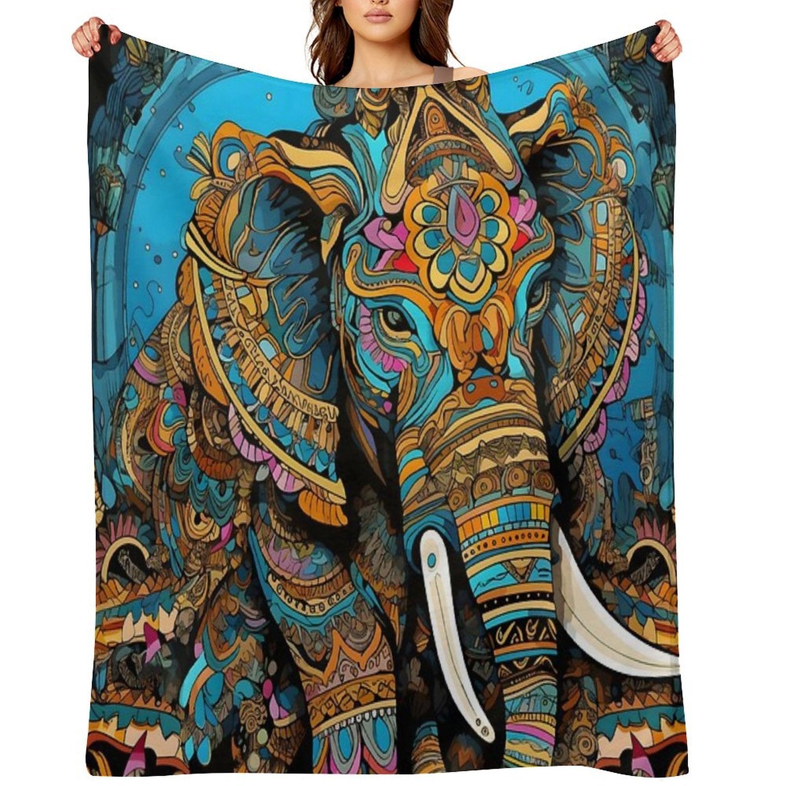 Elephant, Animal Abstract Artwork, Thailand Compact Throw Blanket