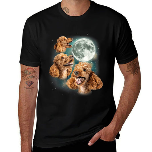 Three Poodle Moon  3 Curly Canines Howling Weird Funny Meme  Trendy Pattern T-Shirt