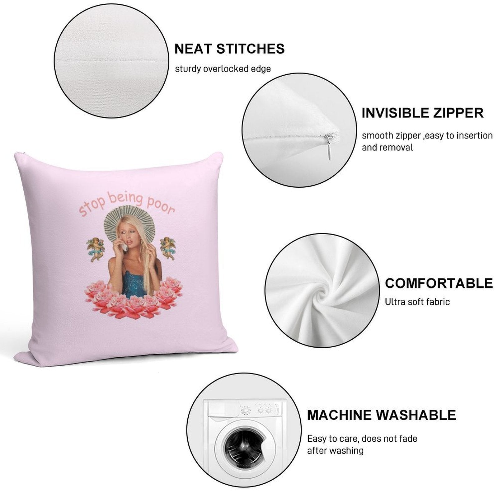 Paris Hilton 'Stop Being Poor' Soft Skin-Friendly Throw Pillow