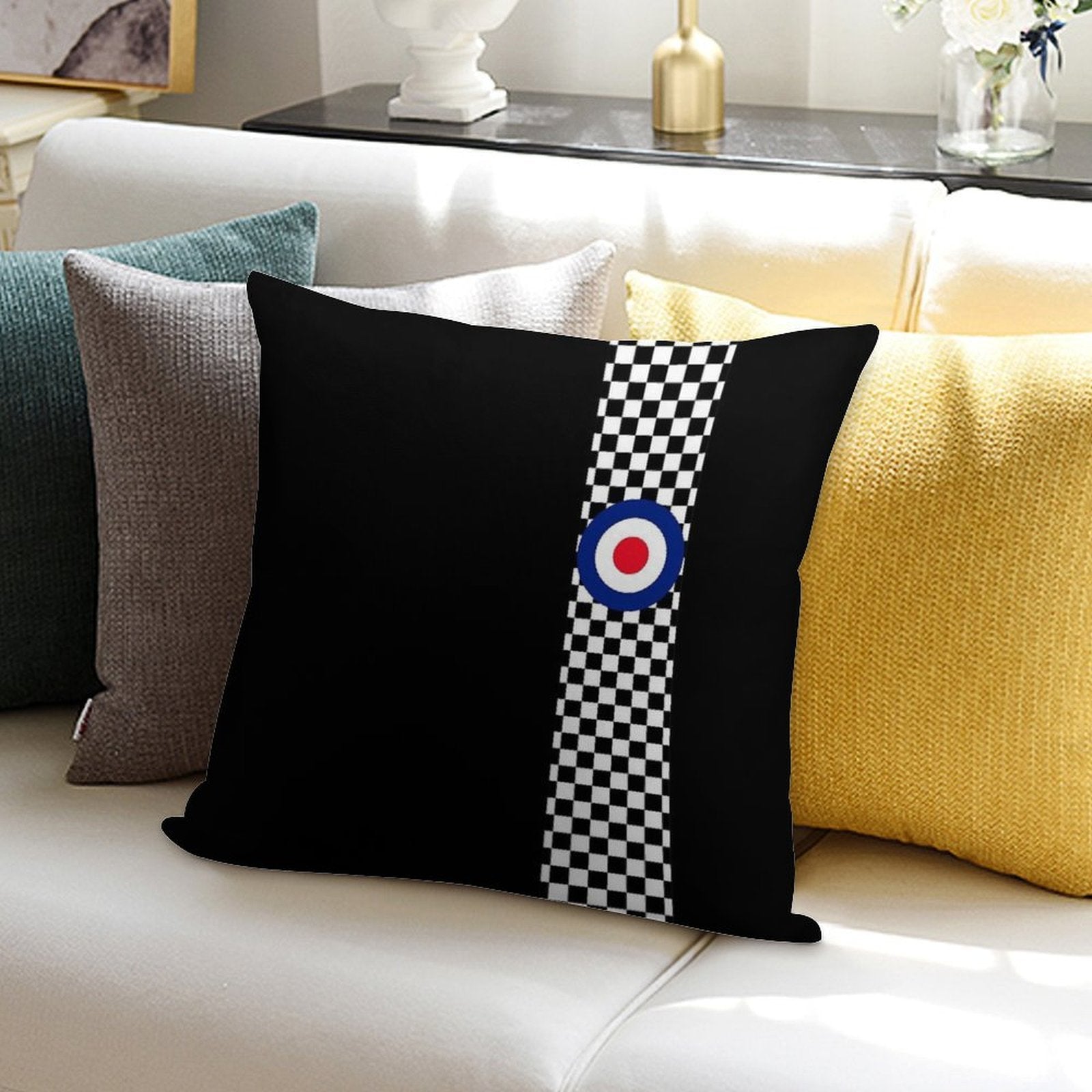 Classic Target Roundel Racing Checkers Soft Bedroom Essential Throw Pillow