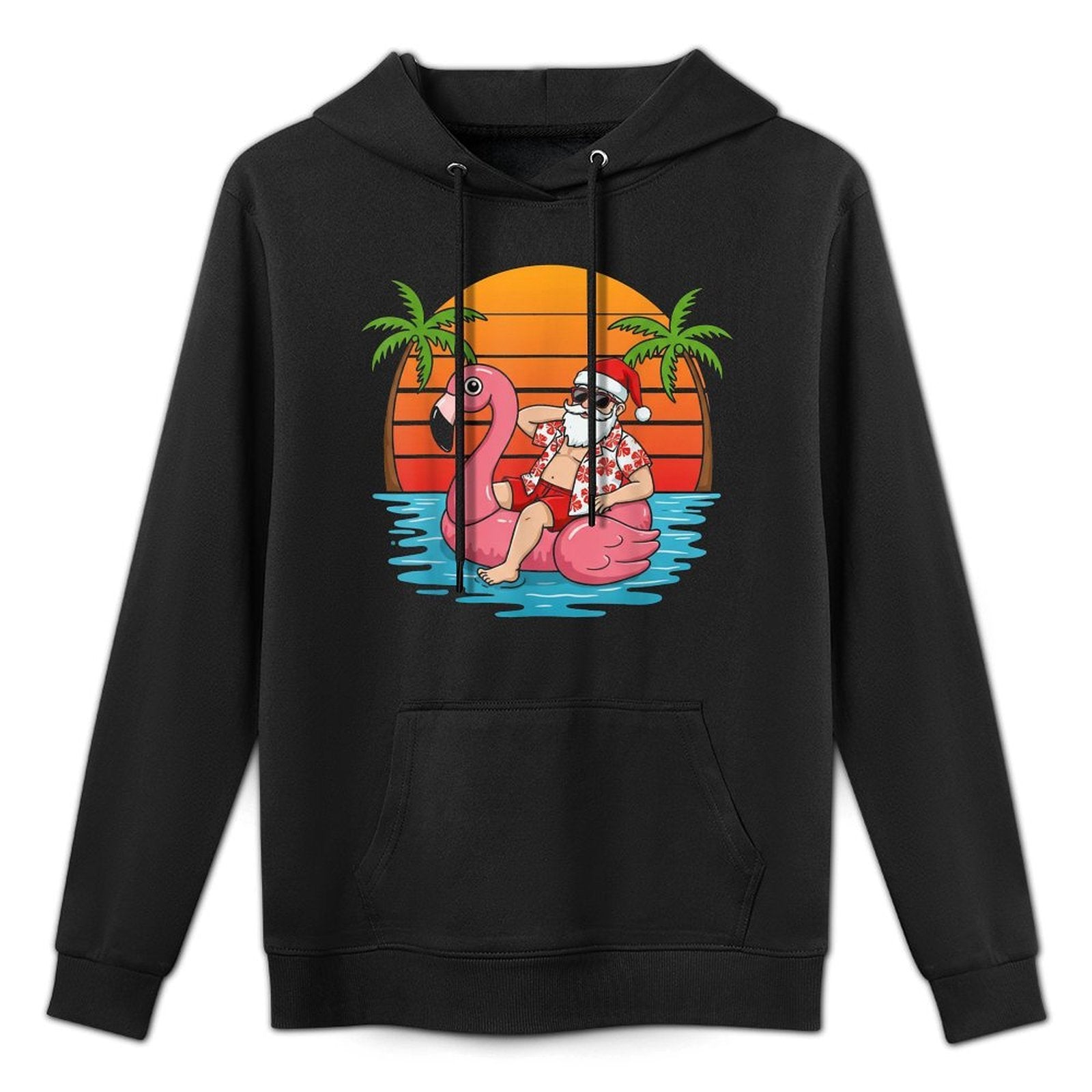 Funny Christmas in July Flamingo Santa Colorfast Hoodie