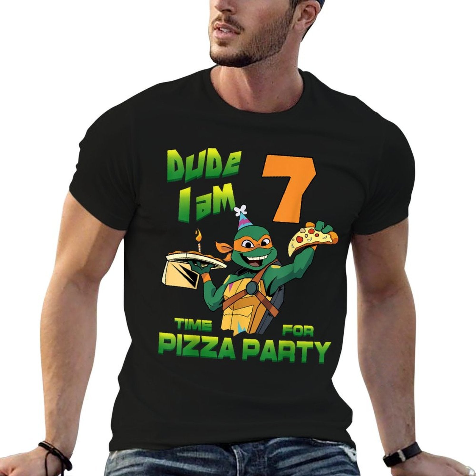 Mademark Xnage Mutant Ninja Turtles - Dude I Am 7 Years Old Mikey Pizza Birthday Party  Eco-friendly Material T-Shirt