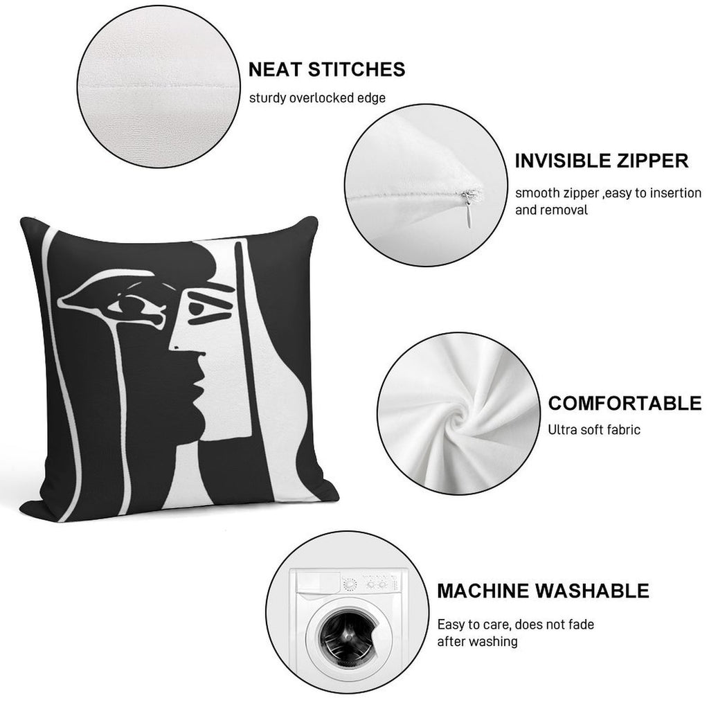Black And White Faces VectorArt. Soft Hidden Zipper Throw Pillow