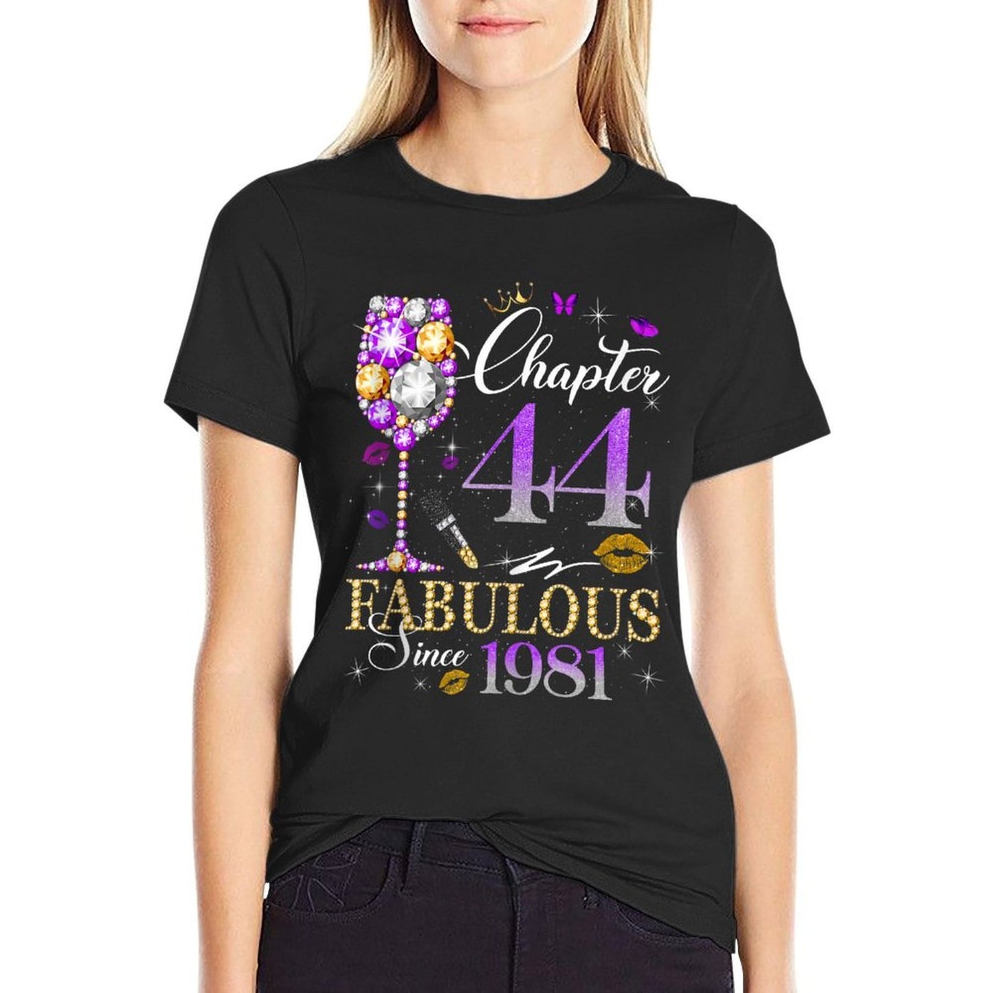 Womens Chapter 44 Fabulous Est 1981 44th B-day Queen Diamond  Breathable T-Shirt