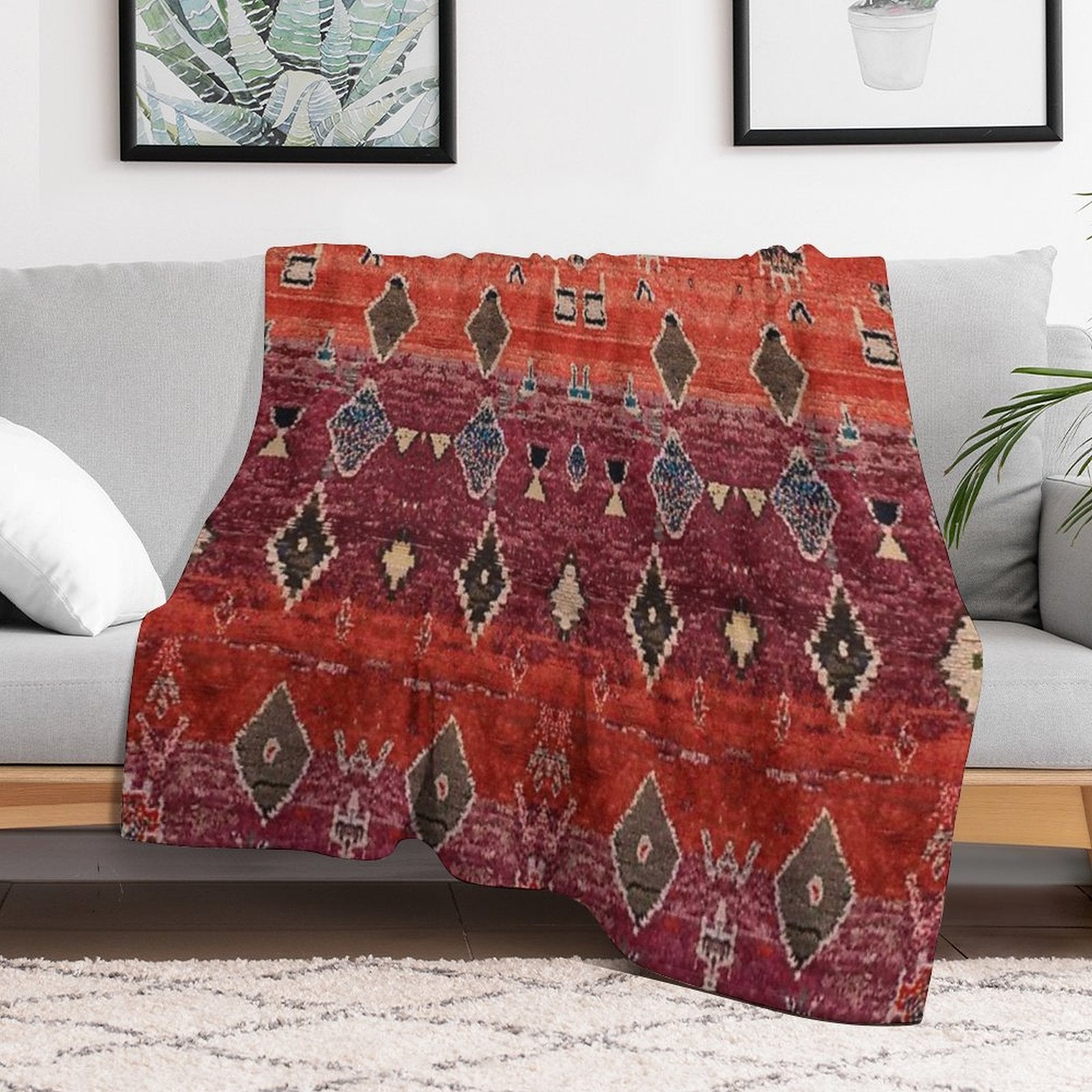 Traditional Oriental Moroccan Rug Compact Throw Blanket