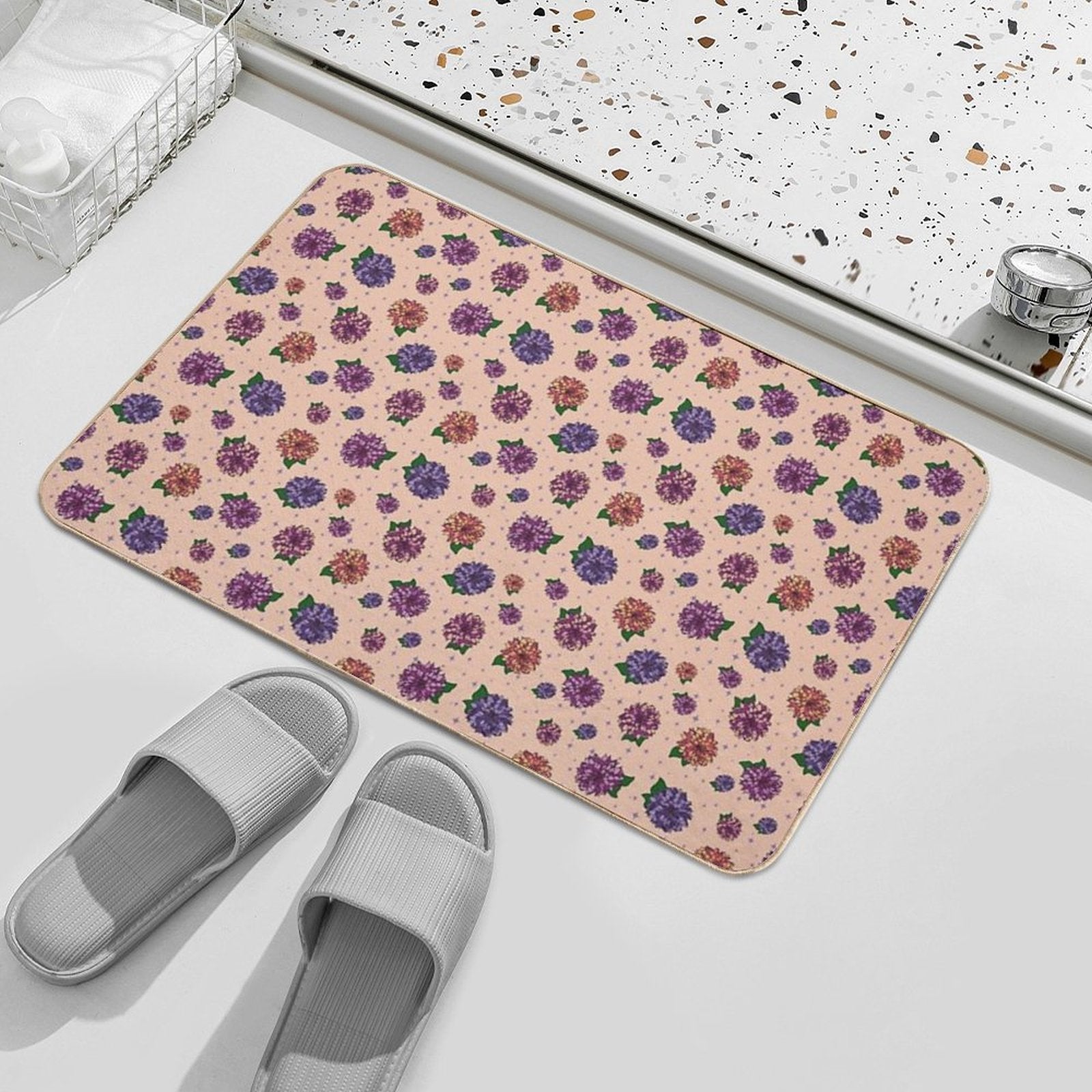Dahlias Multicolored Peach  Repositionable Bath Mat