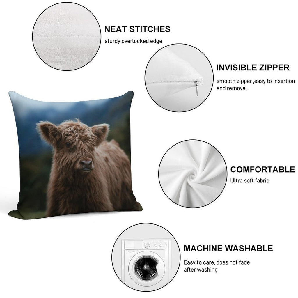 Baby Highland Cow Soft Reinforced Edging Throw Pillow
