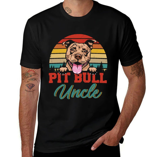 Vintage Retro Pit Bull Uncle Cool Fathers Day Dog Lover  Cotton T-Shirt