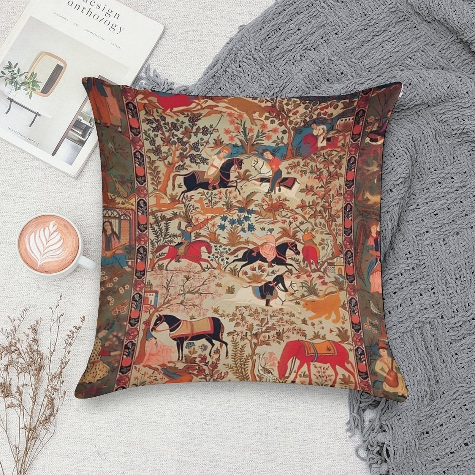 Oriental Rug Soft Hidden Zipper Throw Pillow