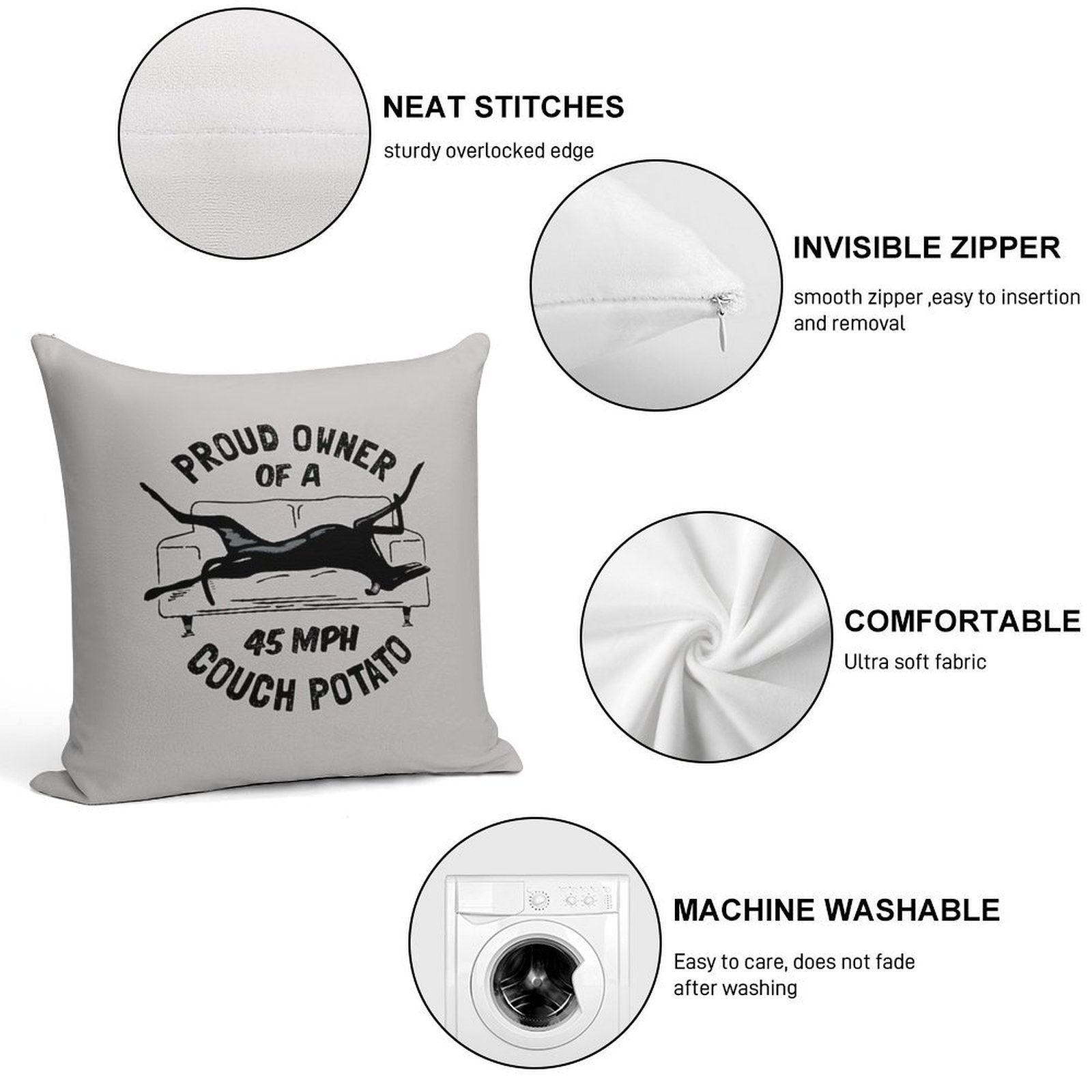 Proud Owner of A 45MPH Couch Potato - Funny Greyhound Gift Soft Fade-Resistant Throw Pillow