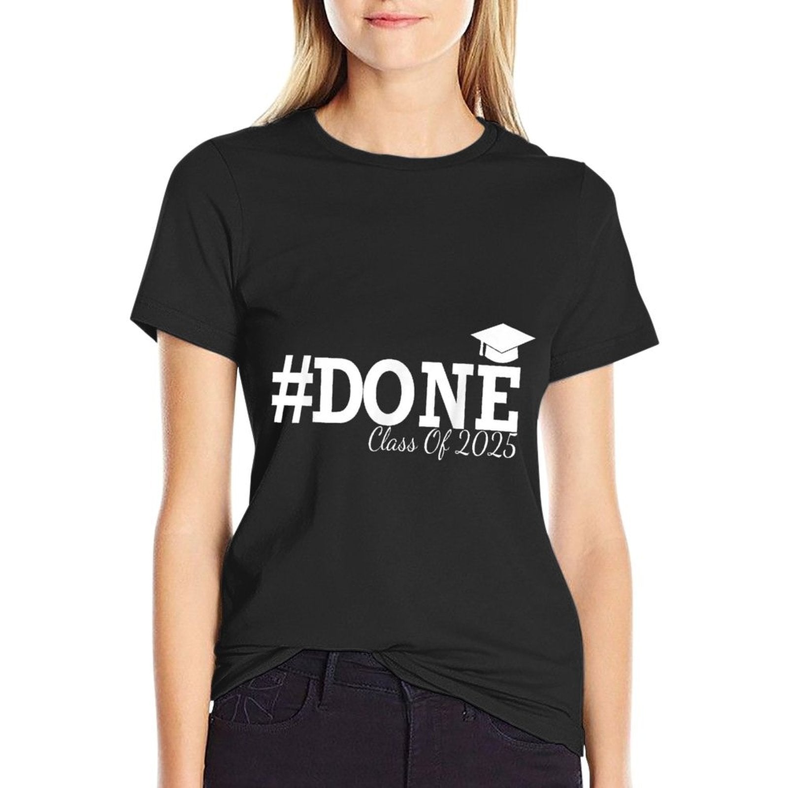 #DONE Class of 2025 Graduation for Her Him Grad Seniors  Ribbed Collar T-Shirt